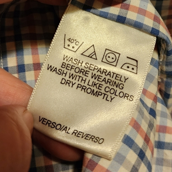 Ben Sherman Tailored Skinny Fit Men's 16.5 34-35 Red Blue Plaid Button Shirt EUC - Picture 9 of 9